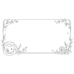 Fototapeta premium Tea Cup Botanical Frame Collection. Elegant Herbal Tea Border Set. Hand Drawn Tea Leaves Lemon Honey Decorative Outline Vector Illustration Bundle
