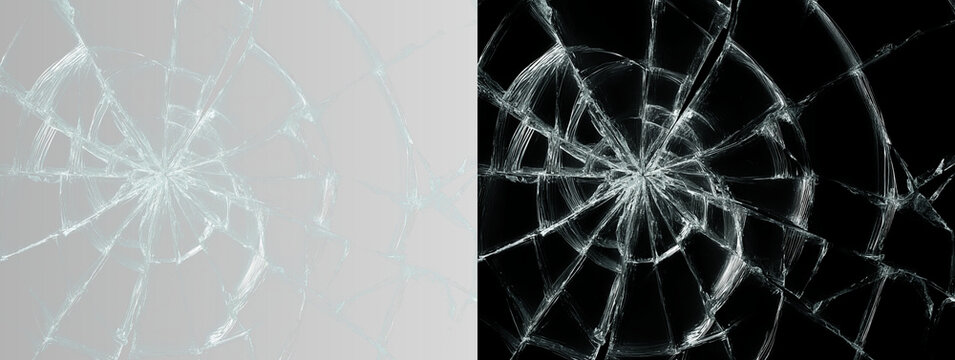 Realistic broken glass pattern with shattered radial cracks and impact fractures texture isolated on transparent background in blue and silver tones transparent png overlay crack effect glasses crash