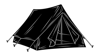 Camping Tent: A classic black tent, perfect for outdoor adventures and camping trips, stands ready for exploration. © md