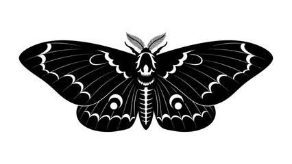 Black Moth Silhouette: An artistic rendering of a black moth, showcasing intricate wing patterns and delicate antennae, presented in a striking silhouette. © Mdalamgir