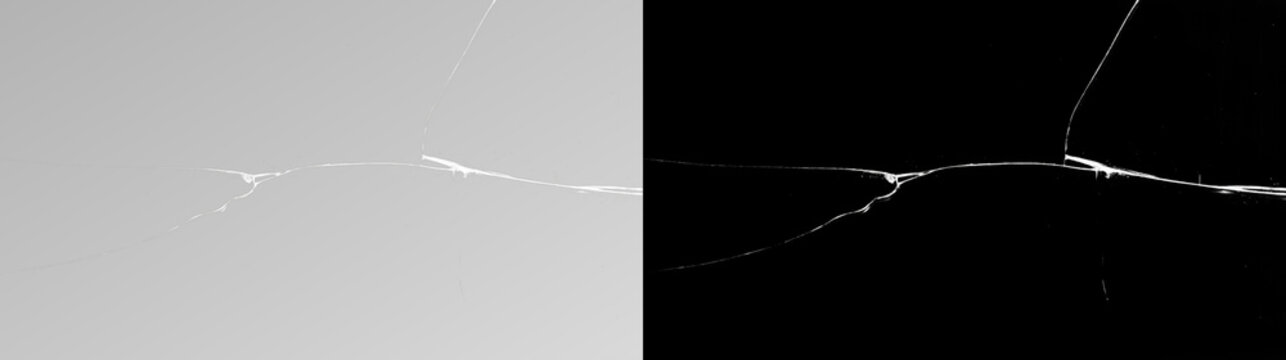 Transparent png of black shattered broken glass crack pattern overlay effect design isolated on gray background with realistic texture impact damage fracture and sharp fragments glasses fractured web