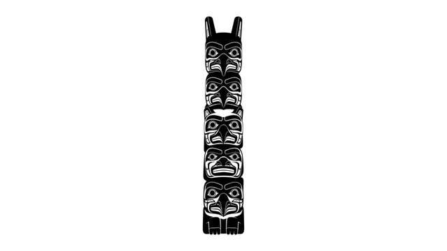 Totem Pole Artistry: A striking totem pole, intricately carved with animalistic and human-like figures, stands tall as a representation of indigenous heritage and artistry.