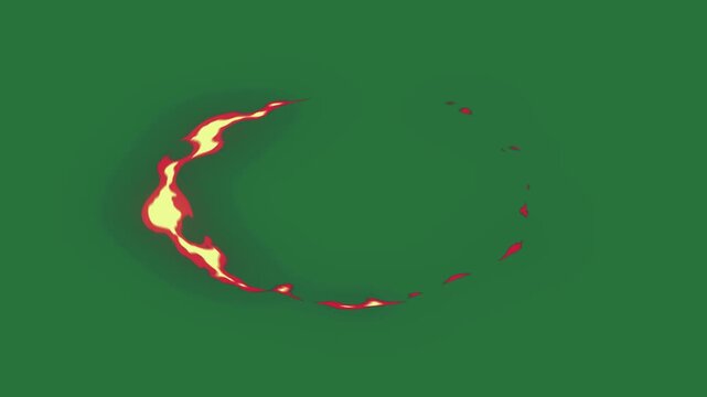 A green screen with red circle on it and fire ring background map of the island bird flying in sky country animated chromakey background frame movement composition gesture cartoonish