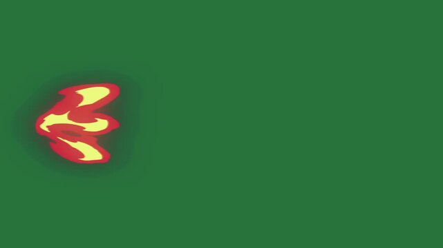 A red fire on green background and yellow screen with star it white border dot fireball green screen animated chromakey background creative depth style emotion illustration movement