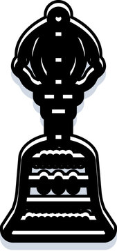 Stylized graphic symbol illustrating a traditional buddhist ghanta bell, featuring a dorje like handle and intricate patterns on the main body, representing spirituality and peace