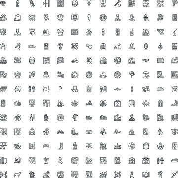 Set of various minimalist outline icons depicting everyday objects, technology, lifestyle, healthcare, and nature symbols, useful for web design and mobile applications