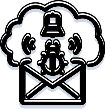 Cloud computing service warning about a severe email threat, showing suspicious malware receiving an alert notification while compromising data security