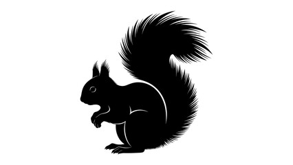 Black Squirrel Silhouette: A stylized black silhouette of a squirrel with a bushy tail stands alert, its form clearly defined against a plain background. © Mdalamgir