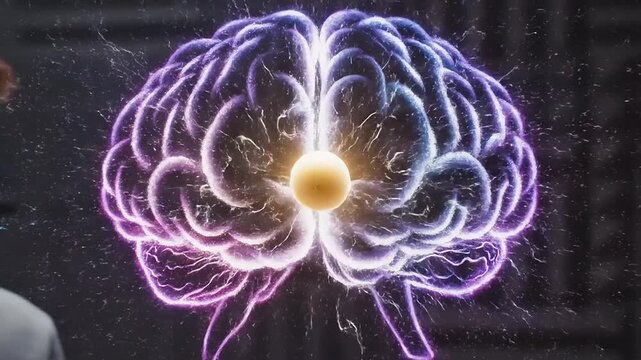 Young person with headphones experiencing auditory stimulation and brain activity.