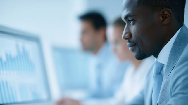 Team of financial analysts predicting economic trends using data analysis, econometrics and market volatility indicators