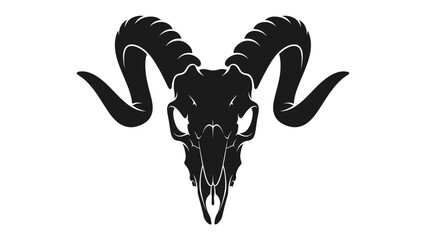 Ram Skull Silhouette: A striking black silhouette of a ram's skull, showcasing its majestic and formidable curved horns. A symbol of strength and wild spirit. © md1