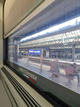 Milano Rogoredo railway station seen from Frecciarossa high speed train
