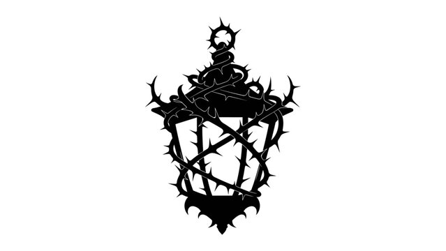 Thorny Lantern Silhouette: A stark silhouette of an antique lantern entangled with thorny vines, evoking a sense of mystery, hardship, and the darkness within.