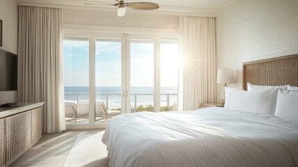 Fototapeta premium Ocean view modern bedroom