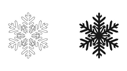 Snowflake Design Pair: A striking visual comparison of two snowflake illustrations, one outlined in black and the other a solid black silhouette, highlighting intricate crystalline patterns. © Mdalamgir