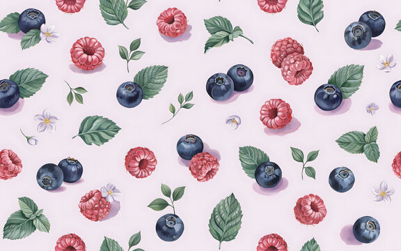 fruits and vegetables A bright summer print with berries in a watercolor style