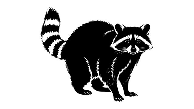 Striped Bandit Raccoon Silhouette: A striking silhouette of a raccoon with its iconic masked face and ringed tail stands alert, ready for adventure.