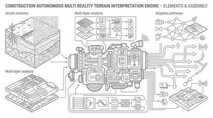 Fototapeta premium Multi-reality terrain interpretation engine modular diagram.
