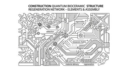 Obraz premium Quantum bioceramic structure regeneration network schematic.