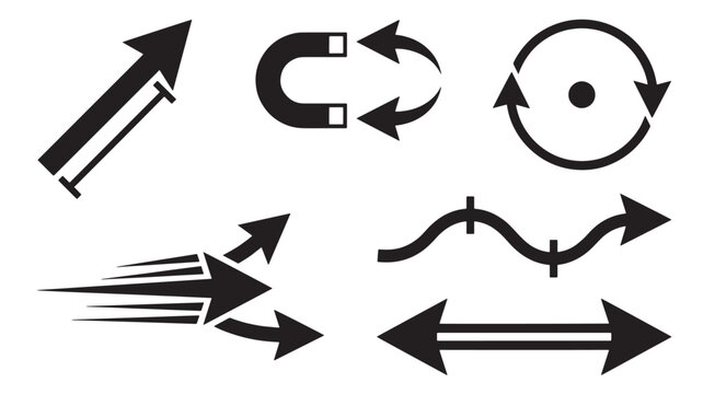 Black Arrows Icons Set For Directional Signs And Navigation Symbols Isolated On White
