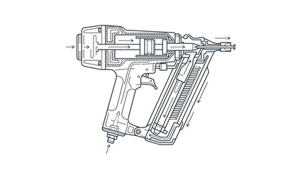Fototapeta premium Side profile technical line drawing of pneumatic nail gun.