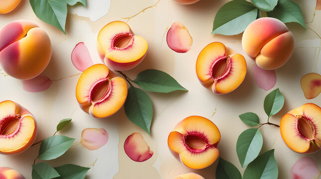 fruits and vegetables bright summer print with apricot