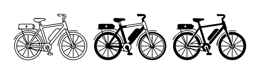 Fototapeta premium Electric Bicycle Icons, E-Bike Vector Set, Modern Commuter Transport Graphics
