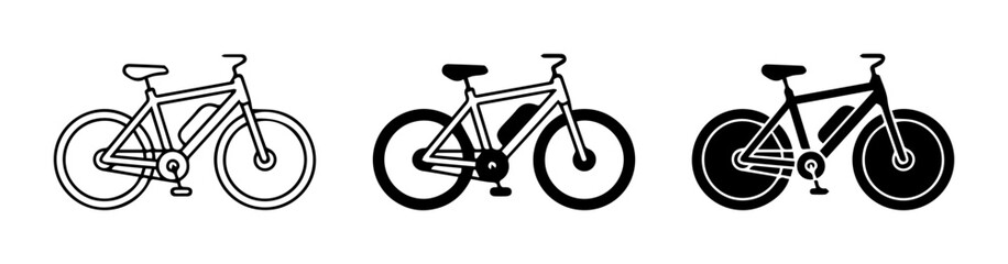 Obraz premium Electric Bicycle Icons, E-Bike Vector Graphics, Modern Transport Symbols