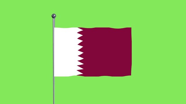 The national flag of Qatar waving on a flagpole against a solid green background, symbolizing national pride and identity