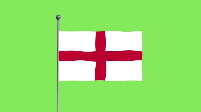 The flag of England waving on a flagpole against a bright green background, simple illustration style