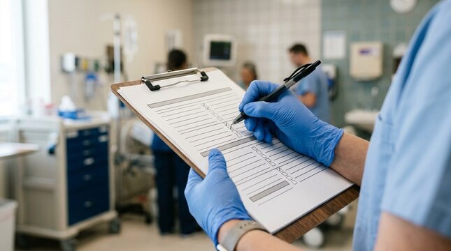 Medical Error Prevention Safety Checklist Close-Up &ndash; Patient Safety Compliance Medical Stock Photo