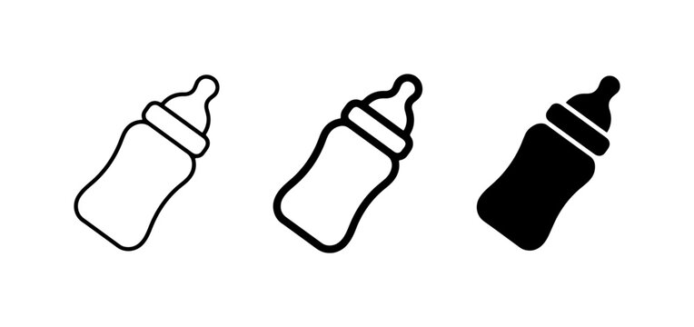 Baby Feeding Bottle Icons, Simple Vector Graphics for Infant Care and Nutrition