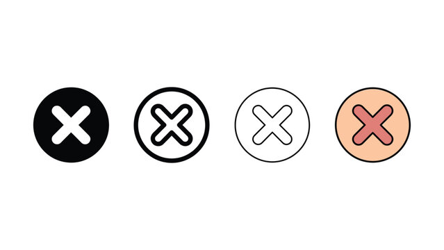 Four different colored X icons in circles for user interface design  web buttons for delete or close