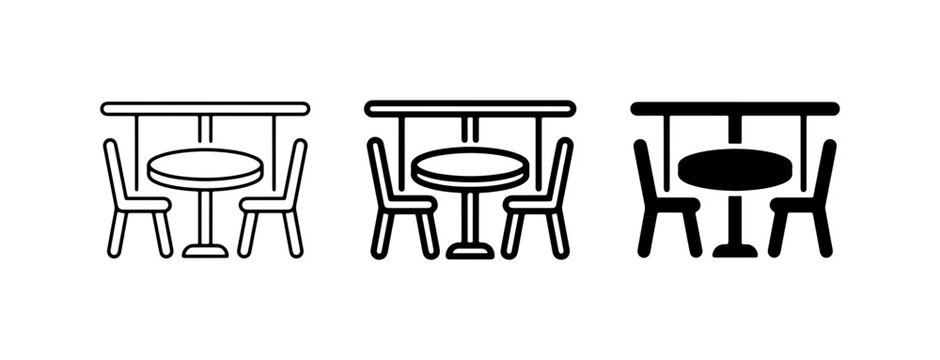 Cafe Table and Chairs Icons Set, Outdoor Seating, Restaurant Furniture Vector Graphics