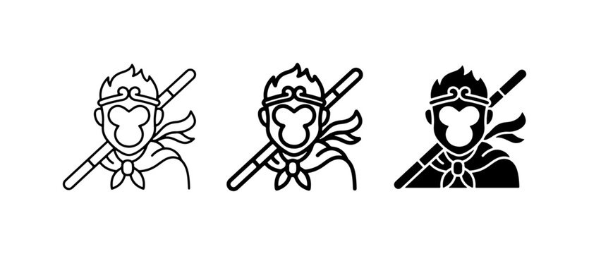 Monkey King Icons, Sun Wukong Vector Art, Chinese Mythology Character Symbols