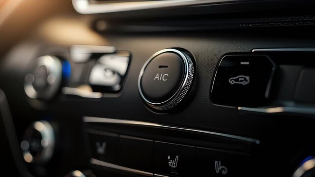 Turns on car air conditioner using climate control panel for a cooler and more comfortable summer drive