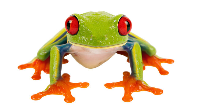 Red-eyed tree frog with vibrant green skin and orange feet