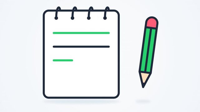 Simple blank spiral notepad and green pencil illustration 4k