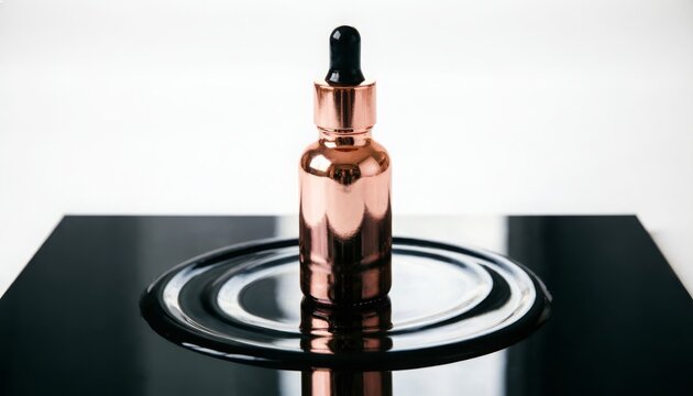 Copper Dropper Bottle on Black Reflective Surface