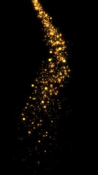 golden stars and bokeh lights sparkle glitters light trail alpha channel loop 4k animation, shiny glowing gold particles isolated vertical social media motion design element