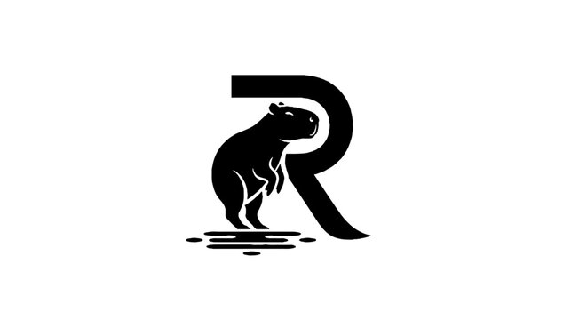 Black and white rodent logo design with letter R.