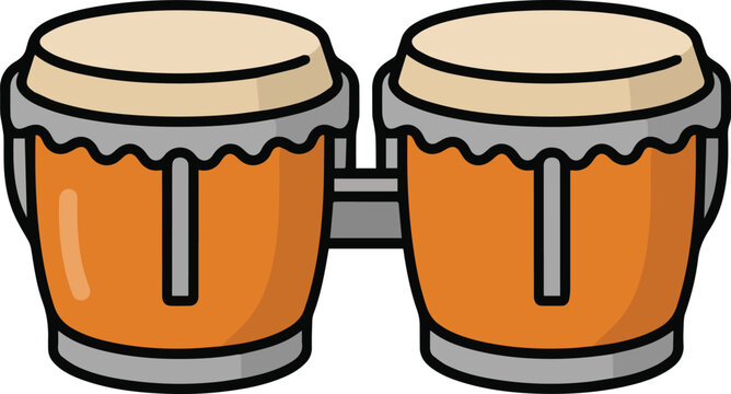cartoon illustration of two orange bongos with beige drumheads