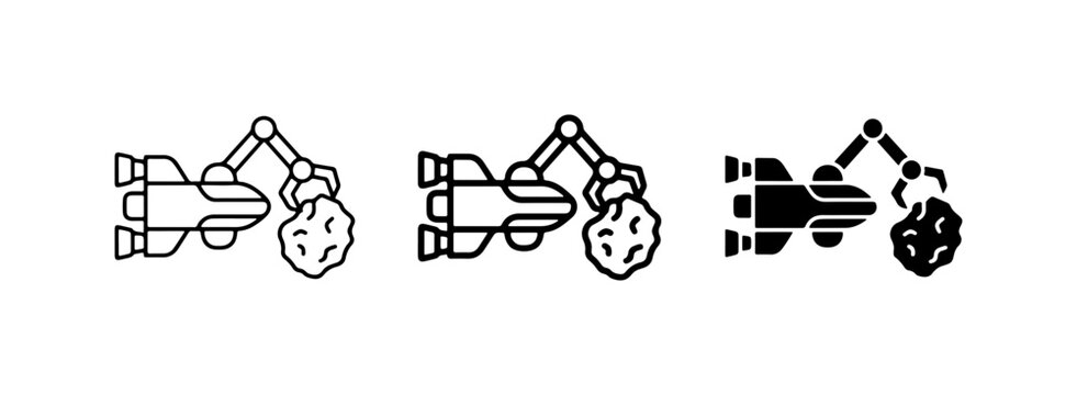 Space mining robot icon, asteroid extraction, robotic arm, futuristic concept, technology