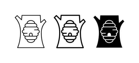 Beehive in Tree Icons, Nature, Organic Honey, Apiary, Wildlife, Vector Art © Shahida