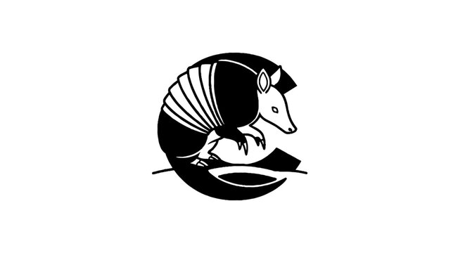 Black and white armadillo illustration with spiked shell.