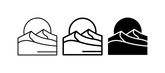 Desert Landscape Icons, Sand Dunes, Sun Set, Minimalist Vector Graphics © Jim