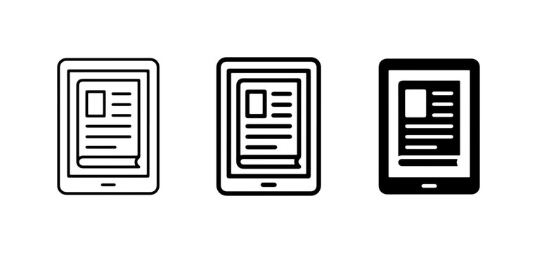 Ebook Reader Icons, Digital Tablet Reading Symbols, Electronic Book Device Graphics