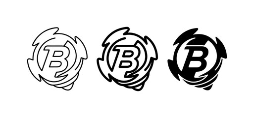 Letter B Logo, Circular Swirl Emblem, Monogram Icon Set, Black and White Design © Mizan