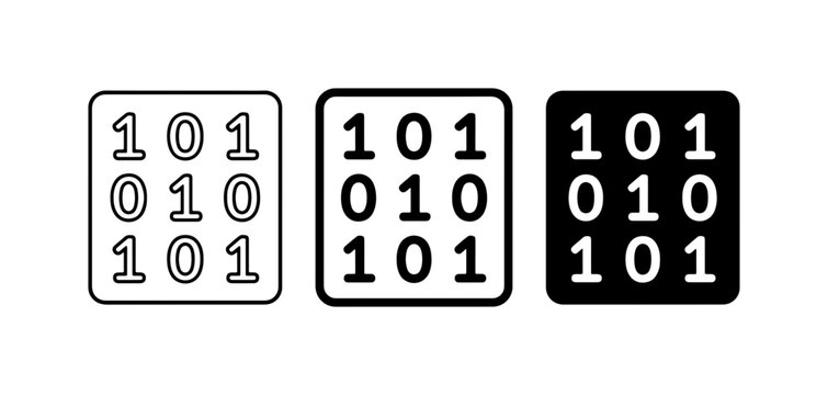 Binary Code Icons, Digital Data Symbols, 0101 Matrix Set