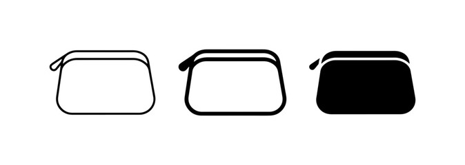 Cosmetic Bag Icons, Makeup Pouch Vector Set, Zippered Pouch Outline and Solid Styles © Sujon